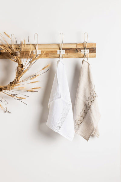 White Linen Tea Towel with White Linen Lace