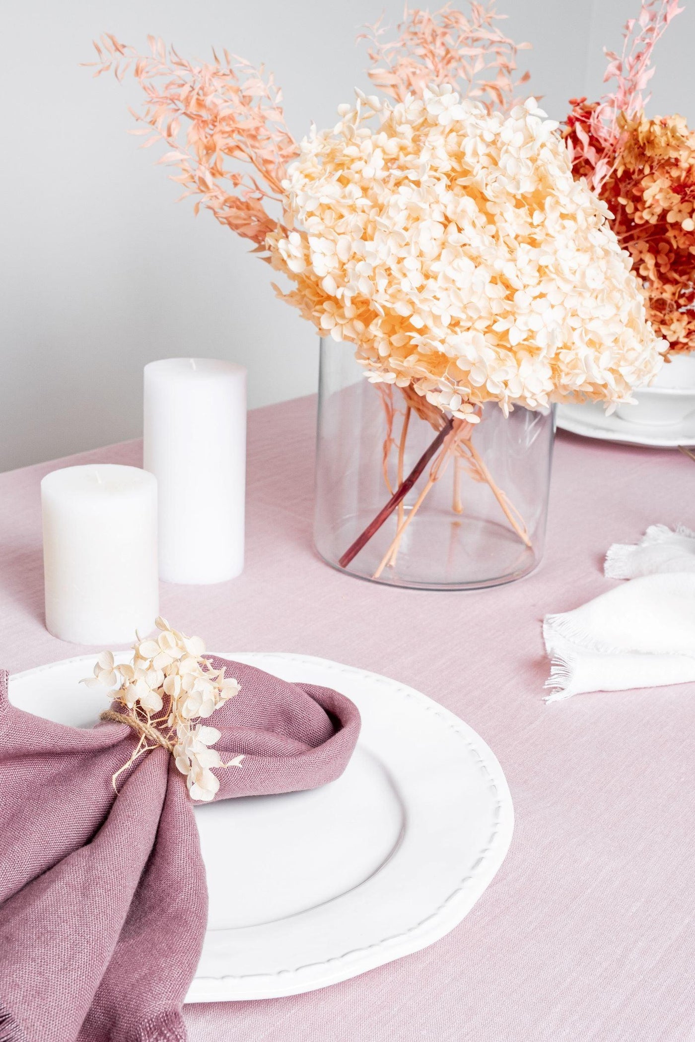 Blooming Peony Linen Tablecloth - Frayed Edges - LinenBarn