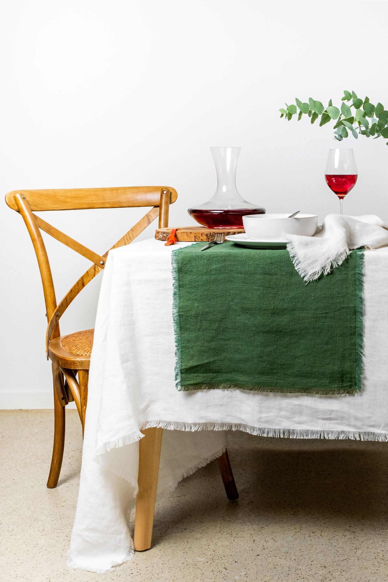 Moss Green Linen Table Runner - Frayed Edges - 100% Linen | LinenBarn