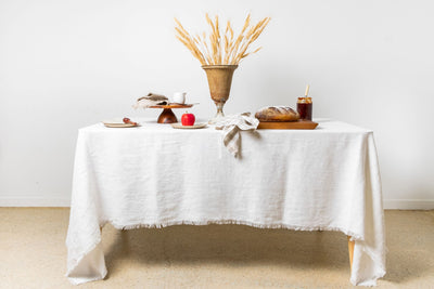 Rustic White Linen Tablecloth 'Down to Earth'
