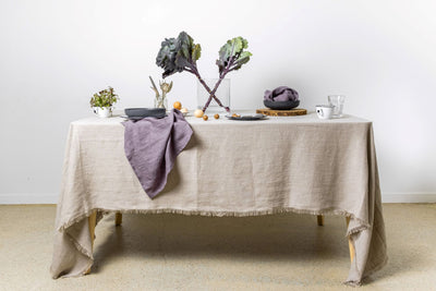 rustic natural flax linen tablecloth frayed edges