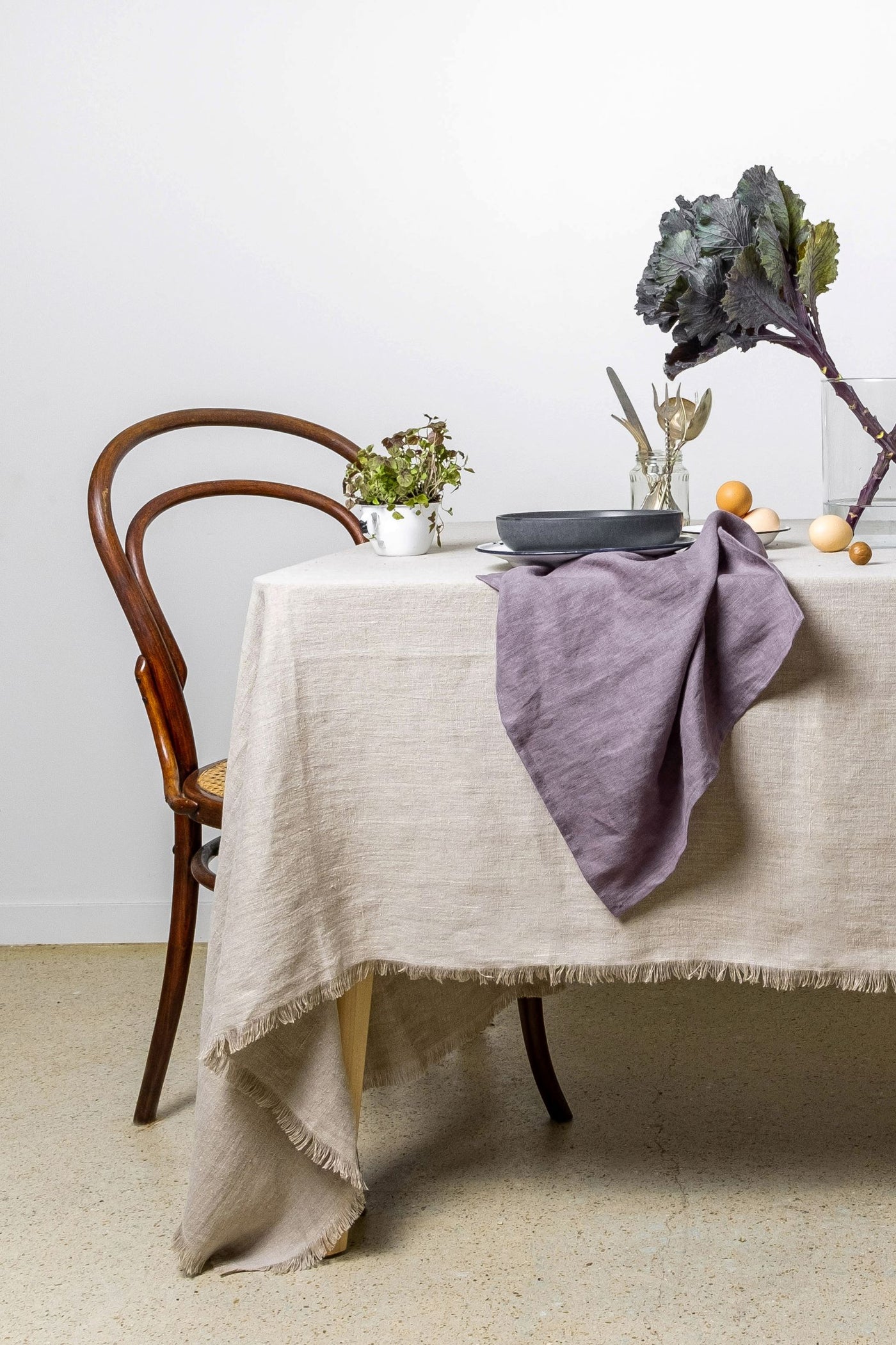 rustic natural flax linen tablecloth frayed edges