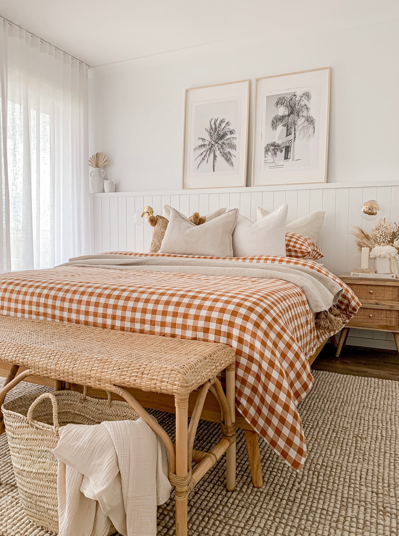 Cinnamon Gingham linen bedding set - LinenBarn