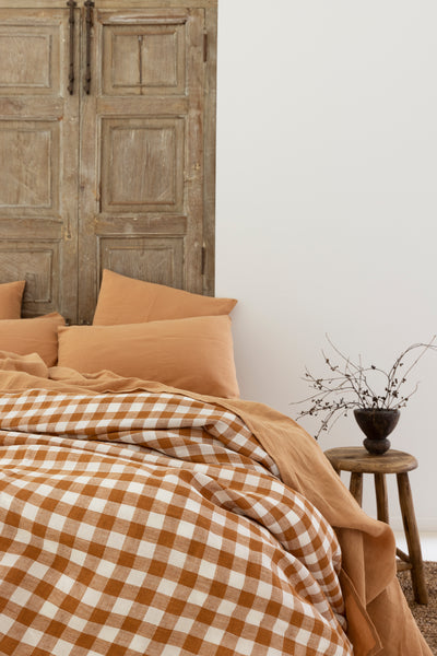 Cinnamon Gingham Linen Bedding Set - LinenBarn