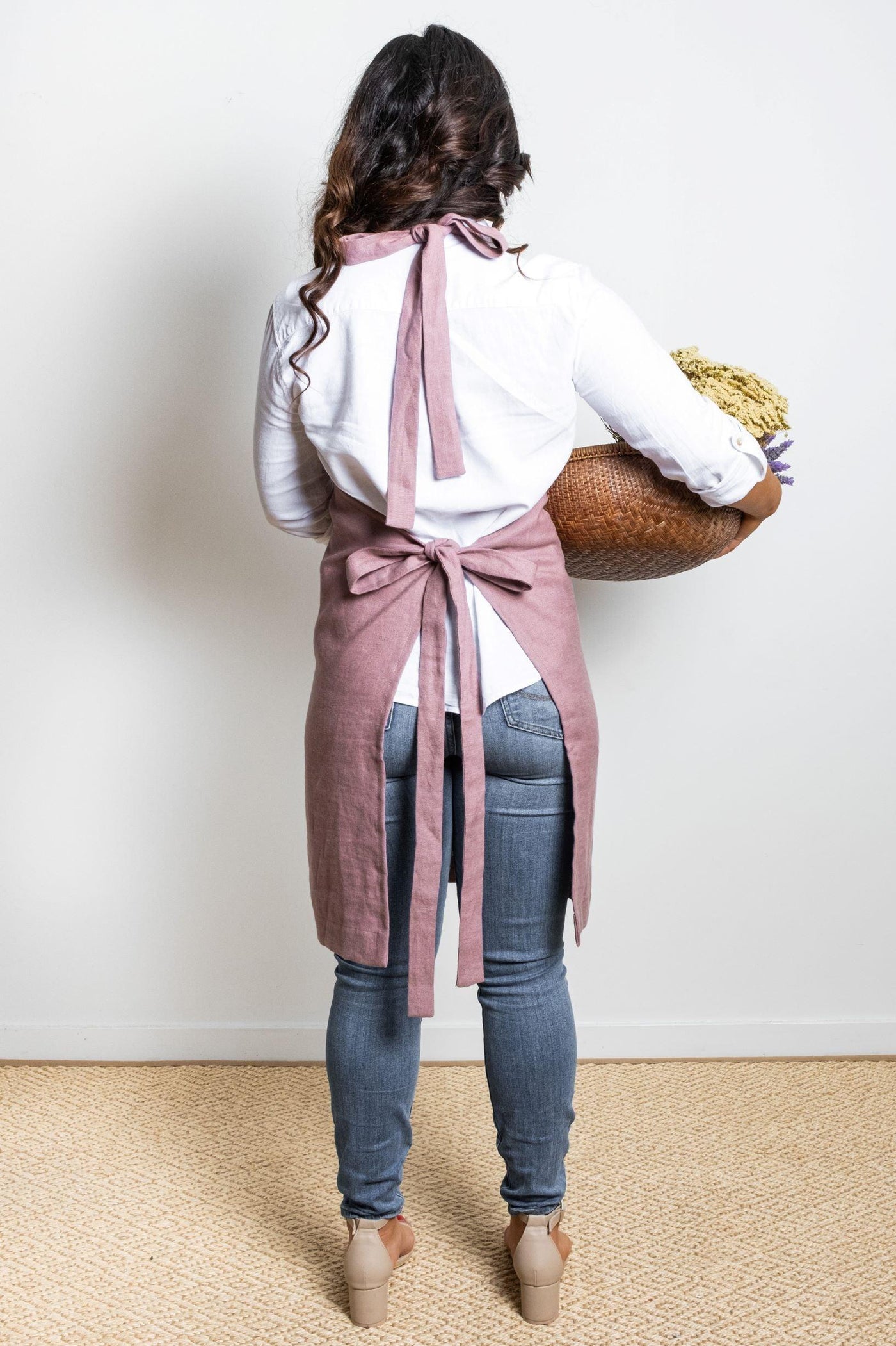 Mauve Linen Bib Apron - LinenBarn