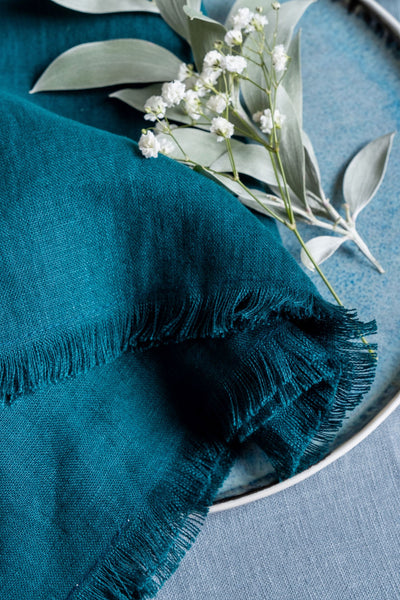 Turquoise linen napkins - frayed edges - LinenBar