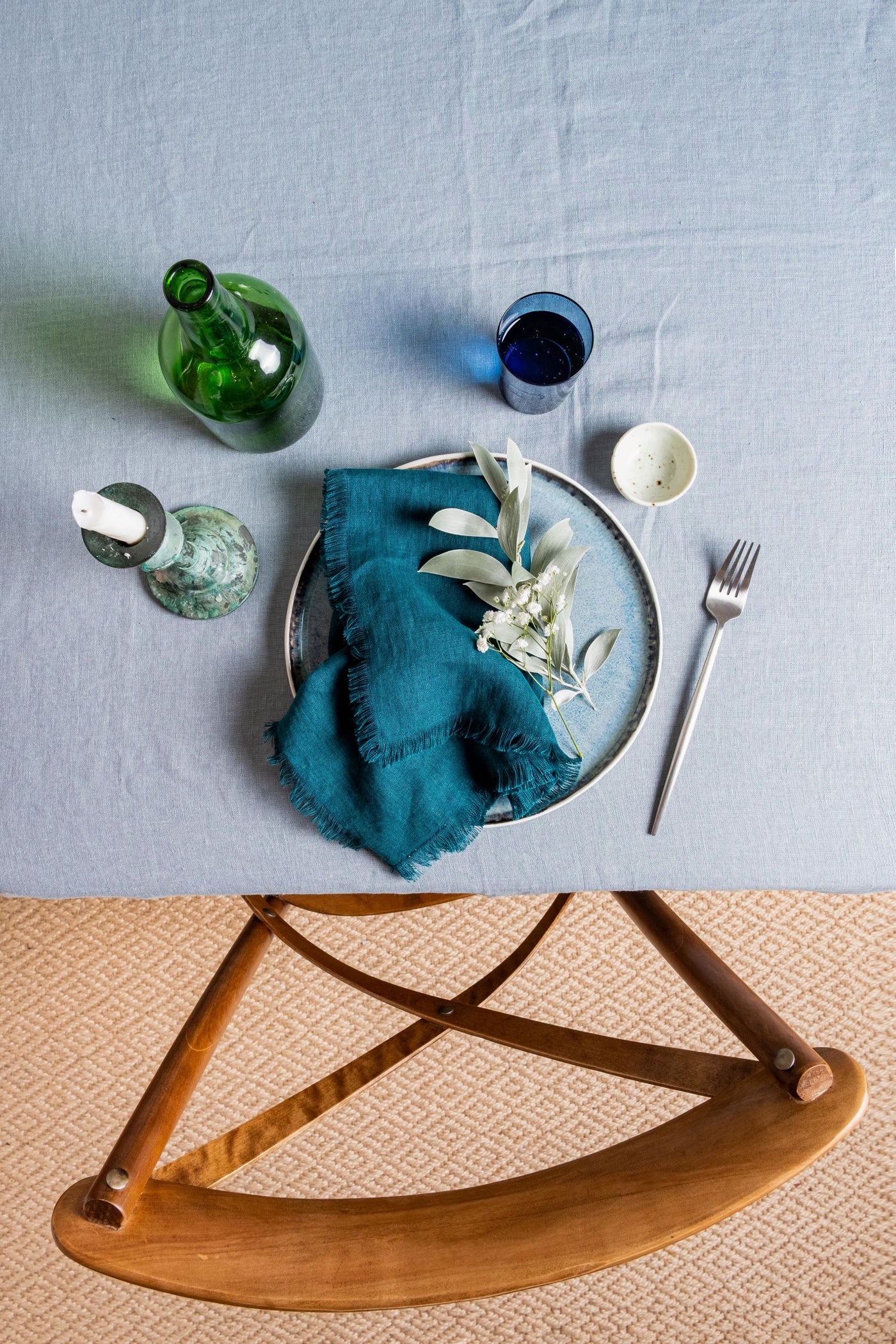 Turquoise linen napkins - frayed edges - LinenBarn