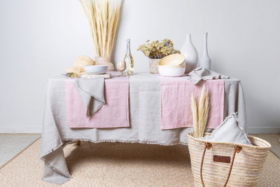 Pastel Coral Linen Table Runner
