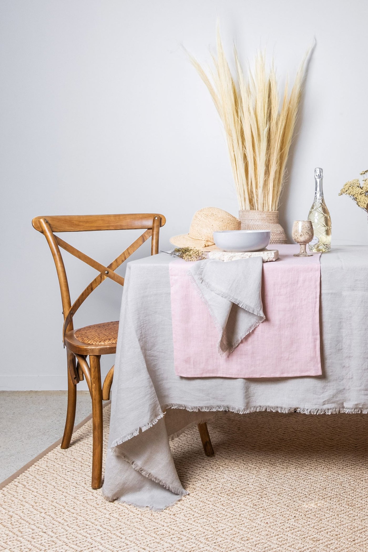 Pastel Coral Linen Table Runner