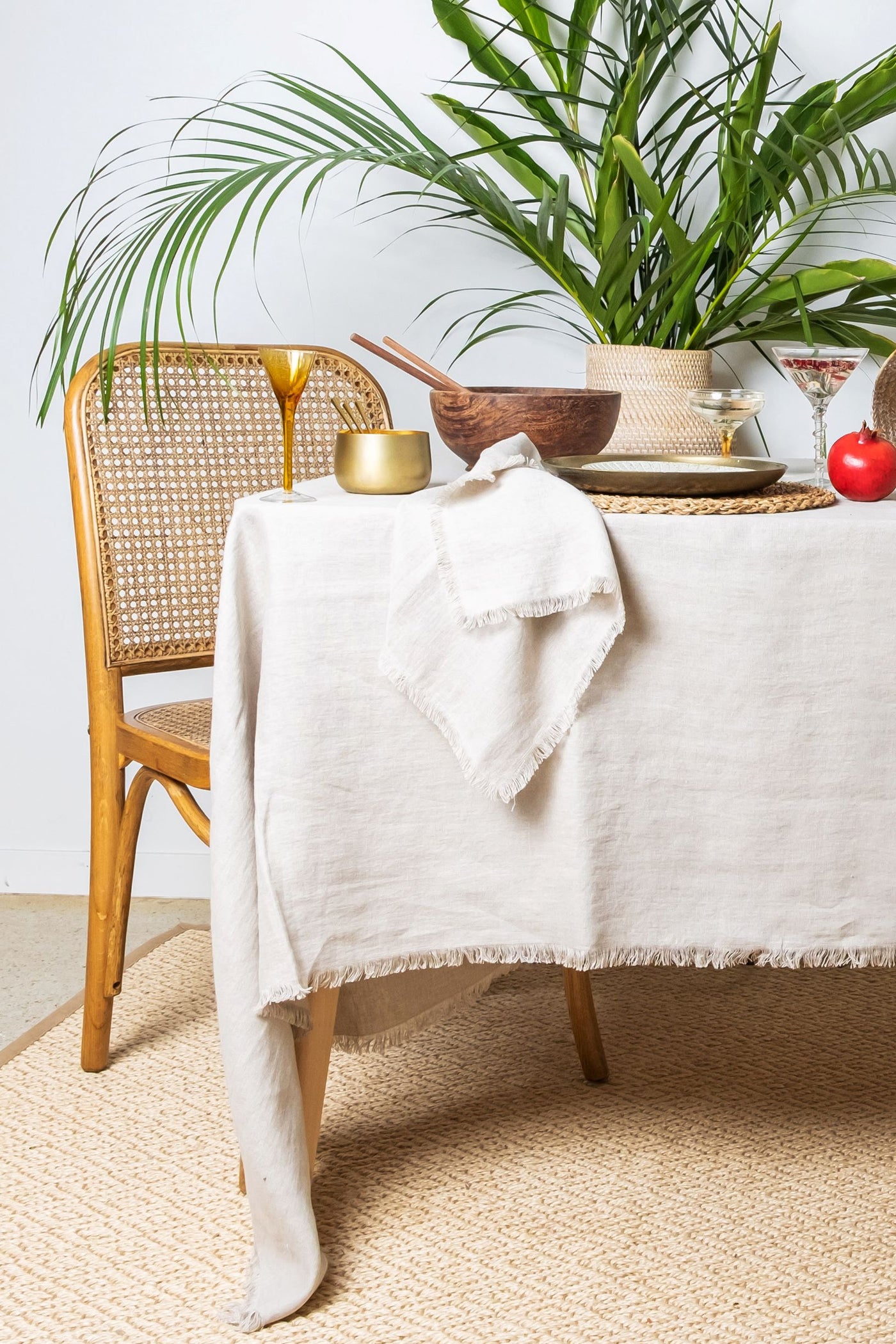 Natural Beige Linen Tablecloth - Frayed Edges