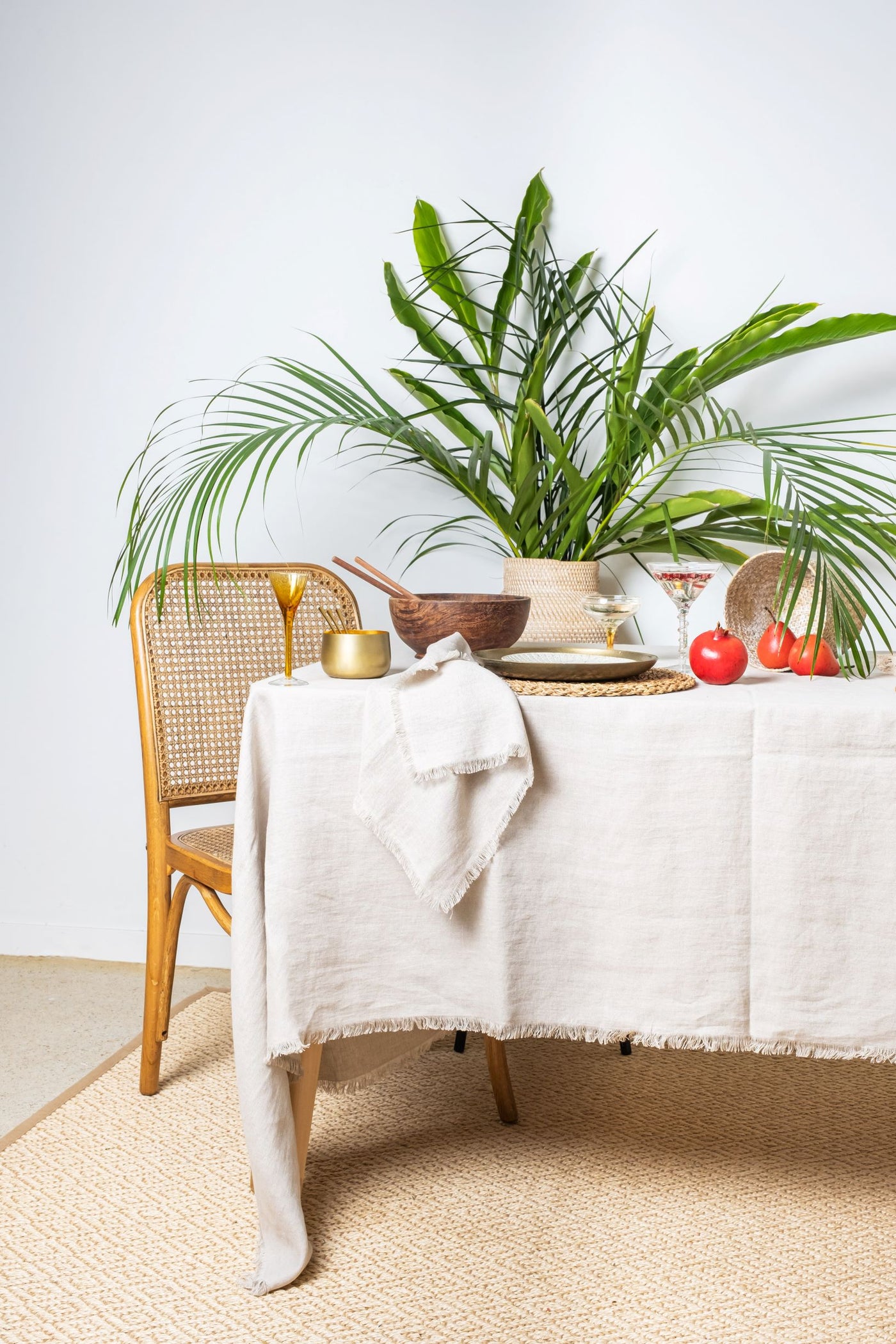 Natural Linen Tablecloth 'Oyster Pearl' - Frayed Edges