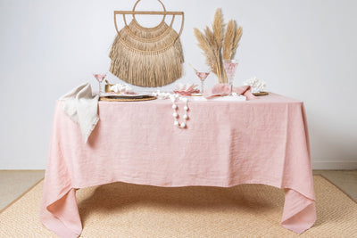 Pastel Coral Linen Tablecloth