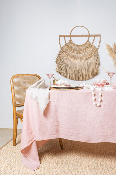 Pastel Coral Linen Tablecloth