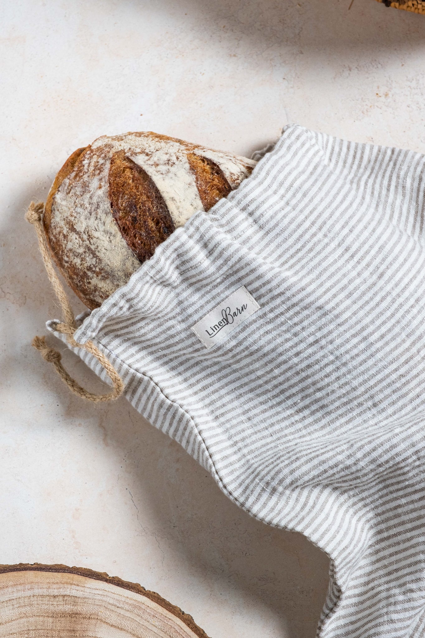 Linen Bread Bag - Pinstripe