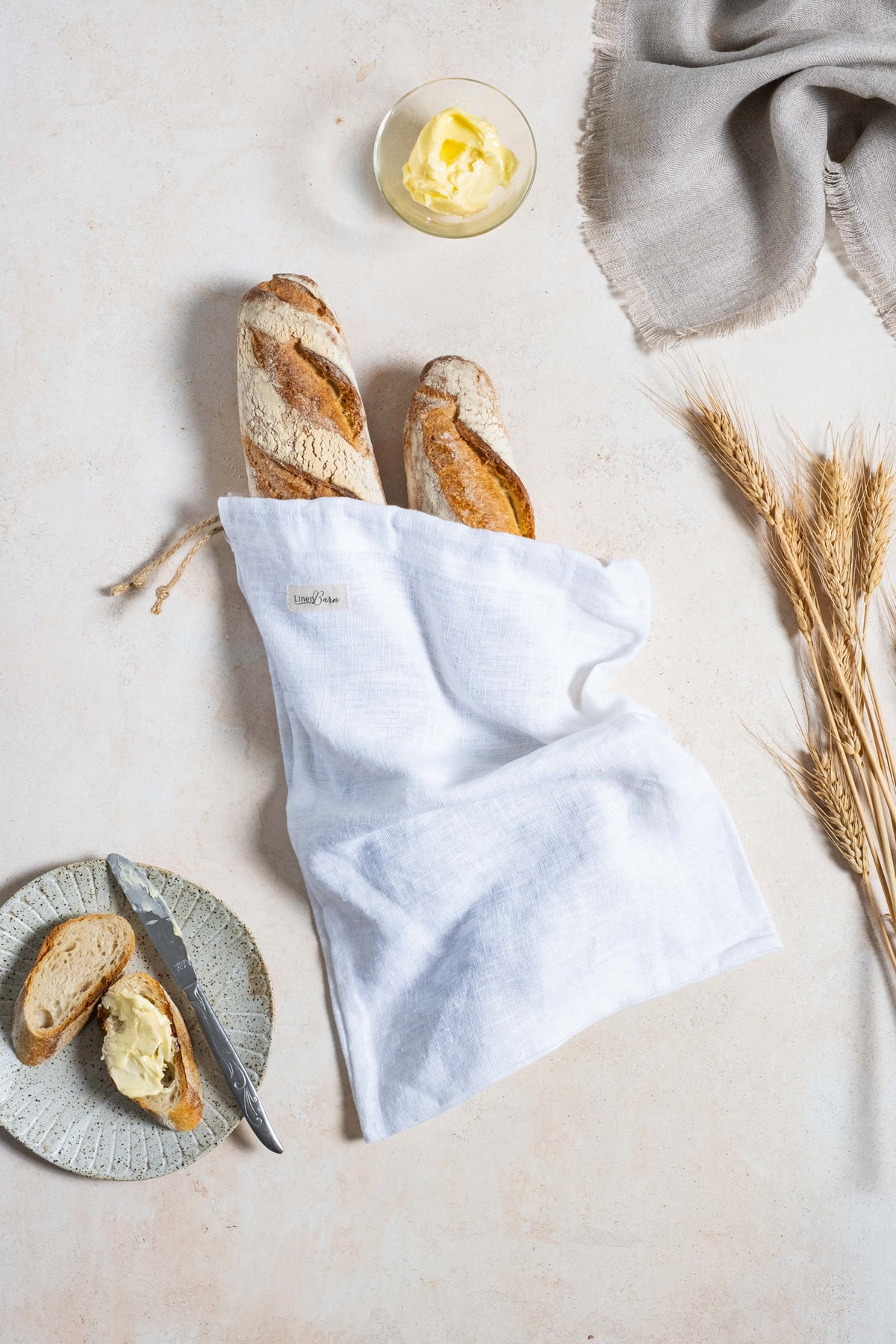 Rustic Natural Linen Bread Bag. Bread Storage Bag. Reusable Bags