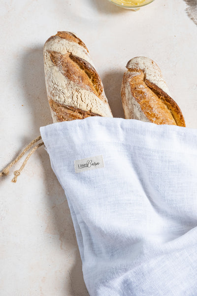 White linen bread bag - rustic
