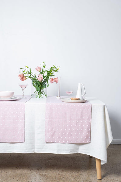 Light Pink Polka Dot Linen Table Runner - LinenBarn