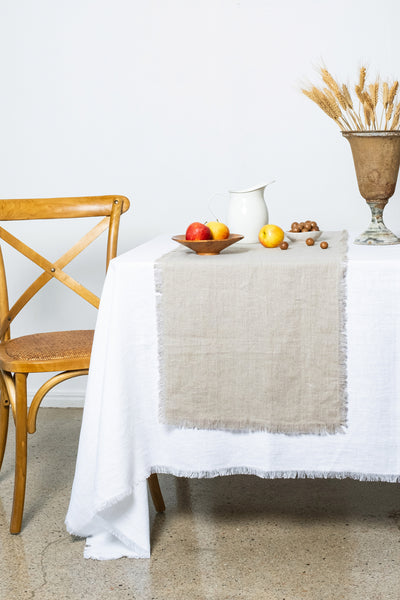 Natural Flax Rustic Linen table runner- frayed edges