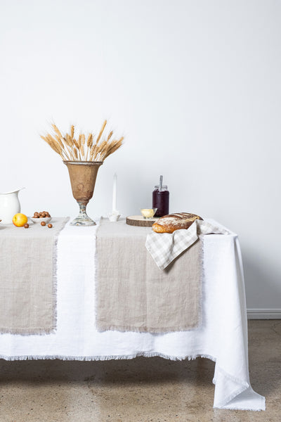 Natural Flax Rustic Linen table runner- frayed edges