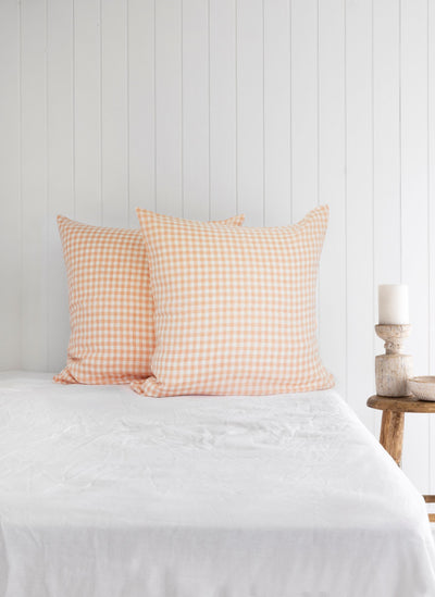 Peach Gingham Linen Pillowcase - European