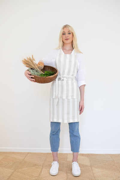 Natural Stripes Linen Bib Apron