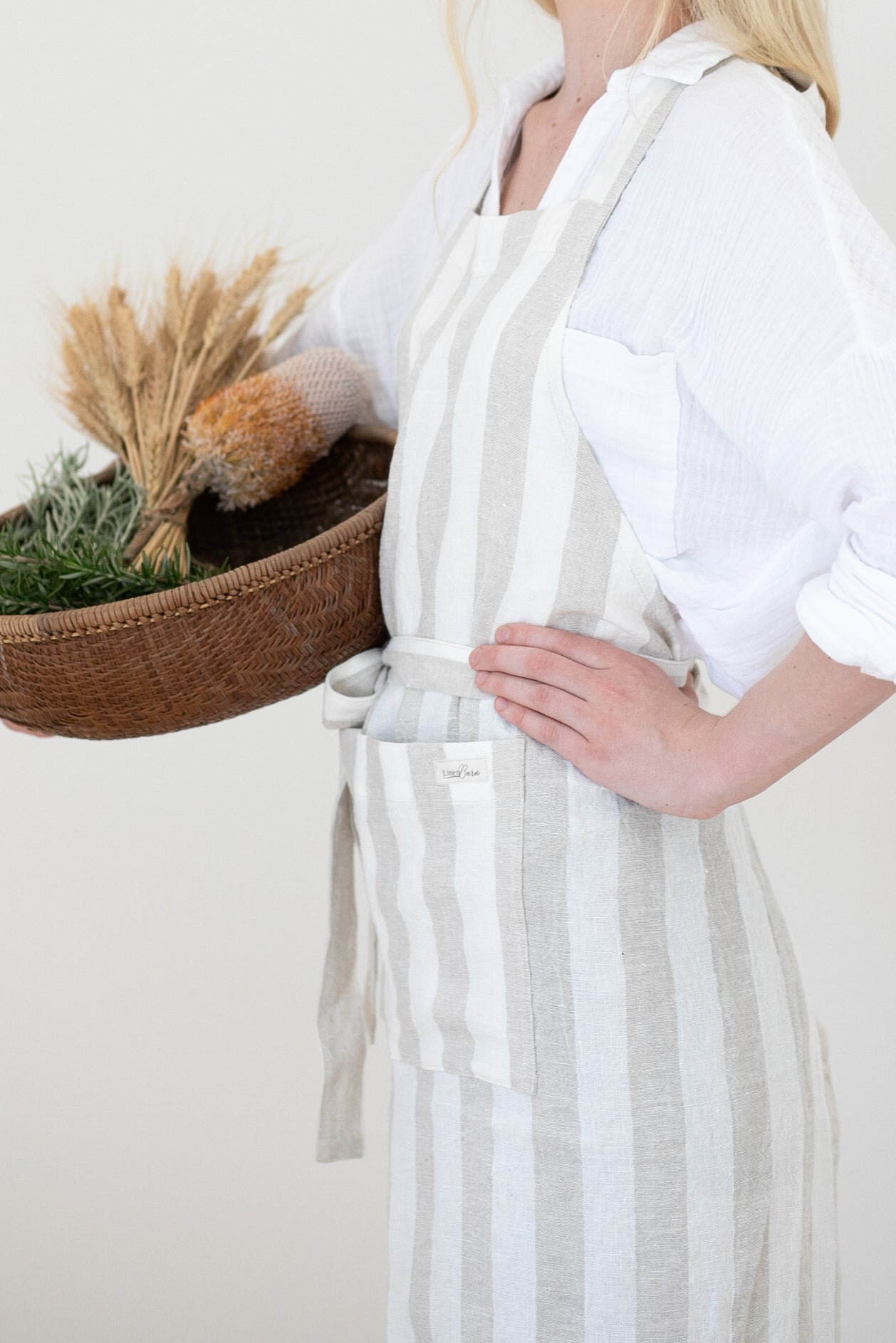 Natural Stripes Linen Bib Apron