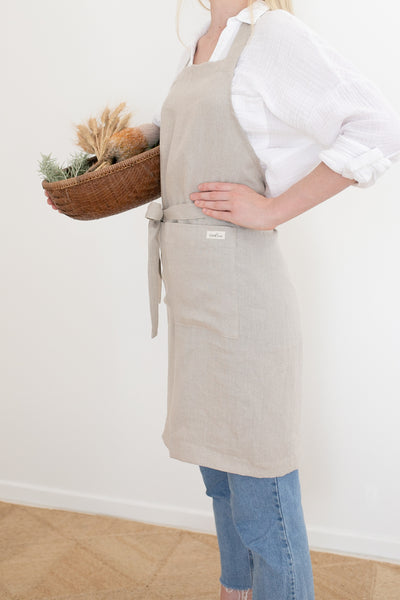 Natural beige linen bib apron