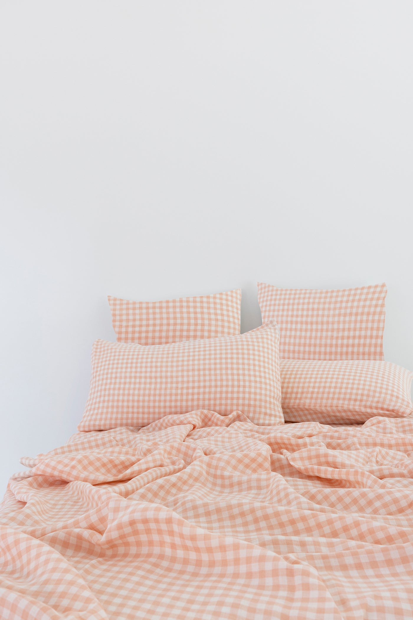 Peach Gingham Linen Pillowcase - European - Set of 2