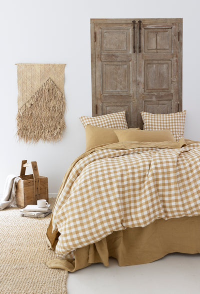 Sandstone Checks Linen Quilt Set - LinenBarn