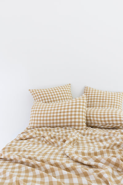 Sandstone Gingham Linen Pillowcase - Standard - Set of 2
