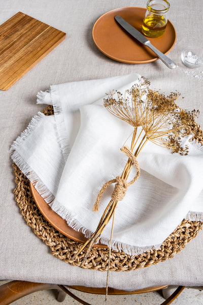 White linen napkin - frayed edges