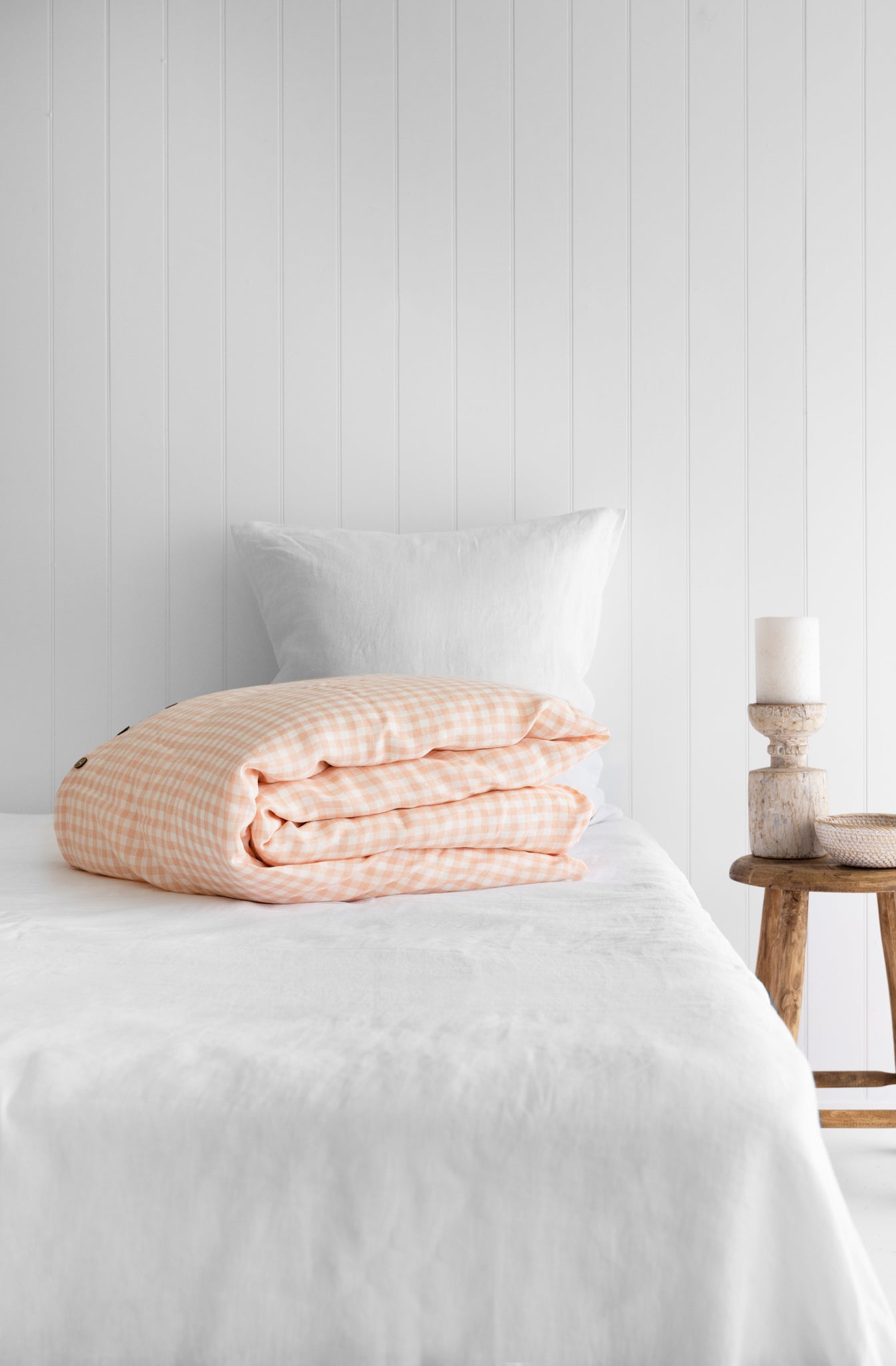 Peach Gingham Linen Duvet Cover