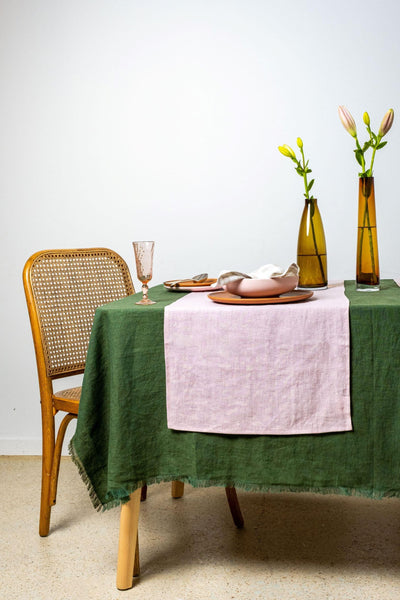 Linen Table Runner - Blooming Peony Mitred Corners - LinenBarn