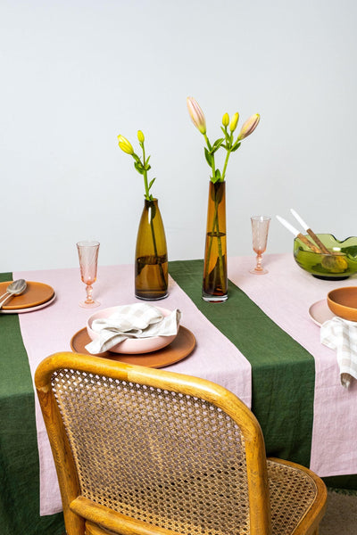 Linen Table Runner - Blooming Peony Mitred Corners - LinenBarn