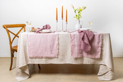 Mauve Linen napkin and Pink Linen Table Runner