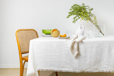 Snow White Linen Tablecloth - Frayed Edges