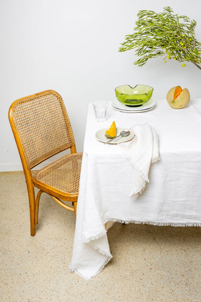 Vintage White Linen Tablecloth - Frayed Edges