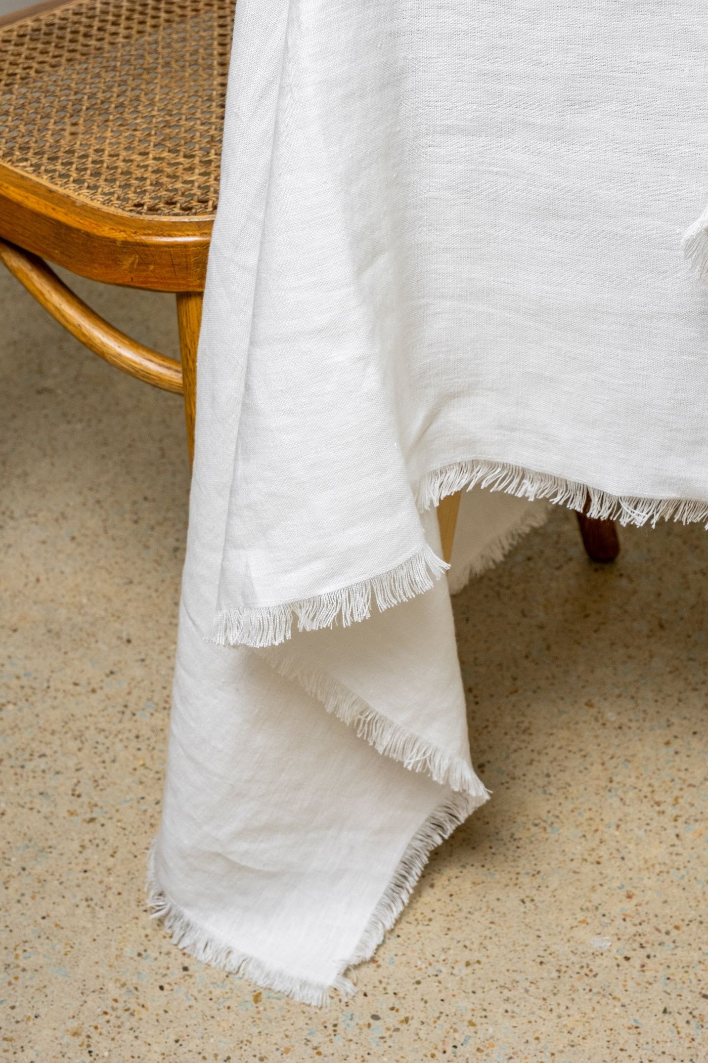 Snow White Linen Tablecloth - Frayed Edges