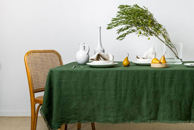 Luxurious and ultra soft pure linen tablecloth in frayed edges
