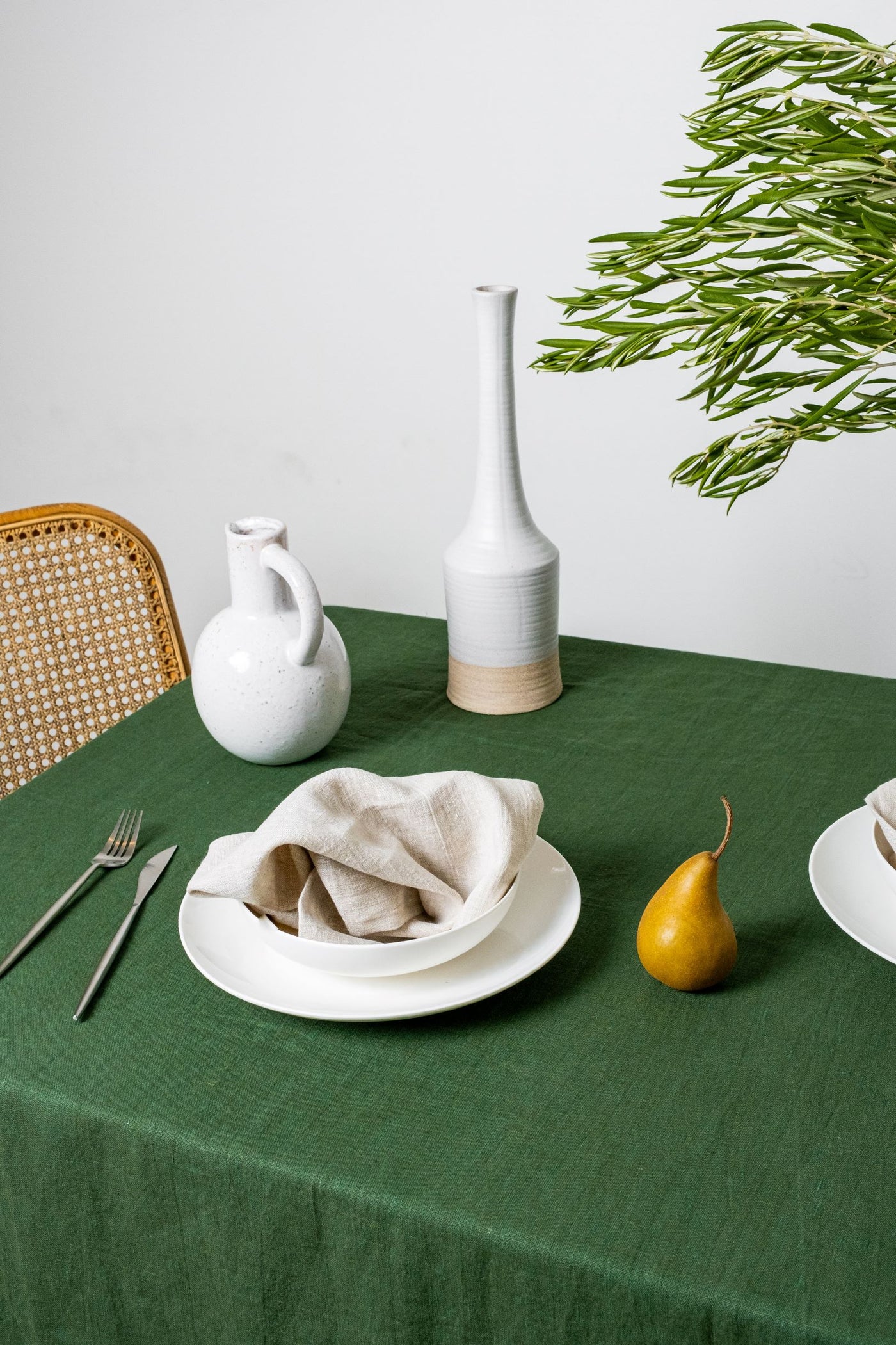 Moss Green luxurious European linen tablecloth
