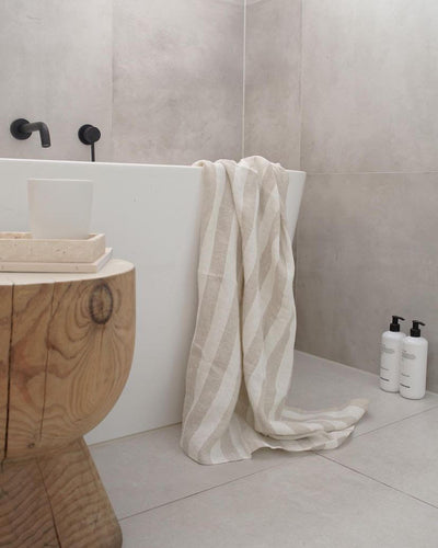 Natural and White Stripe Bathroom Towel